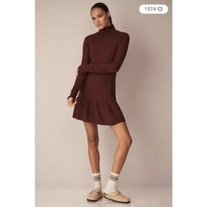 Anthropologie SUNDAYS Andes Mini Sweater Dress in Neutral Burgundy L NWT $242